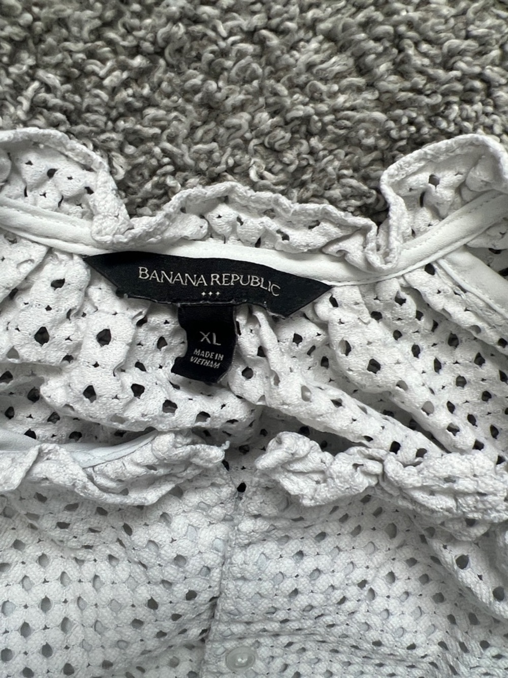 Banana Republic White Eyelet Peasant Blouse Ruffled Trim 3/4 Sleeves - Size XL - Picture 5 of 9